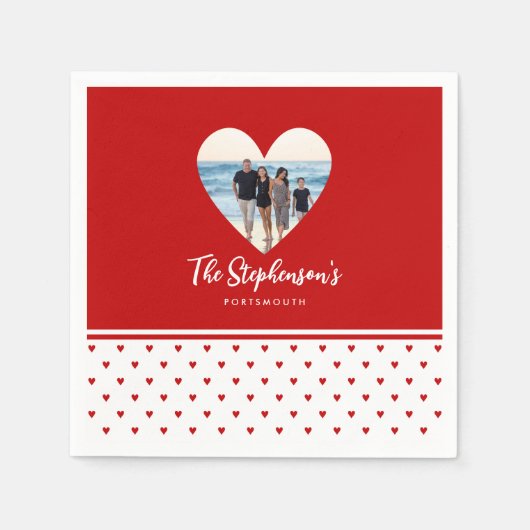 Personalisiertes Foto Rotes Herz Rahmen Modern A Serviette (Vorderseite)