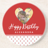 Personalisiertes Foto Rotes Herz Rahmen Modern Geb Getränkeuntersetzer (Vorne)