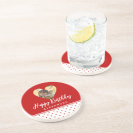 Personalisiertes Foto Rotes Herz Rahmen Modern Geb Getränkeuntersetzer