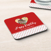 Personalisiertes Foto Rotes Herz Rahmen Modern Geb Getränkeuntersetzer (Linke Seite)