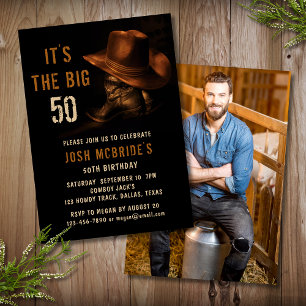 Personalisiertes Foto Rustikaler Cowboy 50. Geburt Einladung