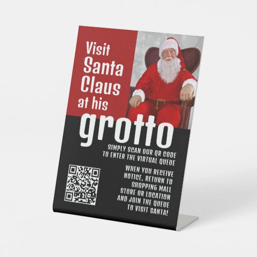 Personalisiertes Foto, Santa besuchen, QRCode Queu Sockelschild (Vorderseite)
