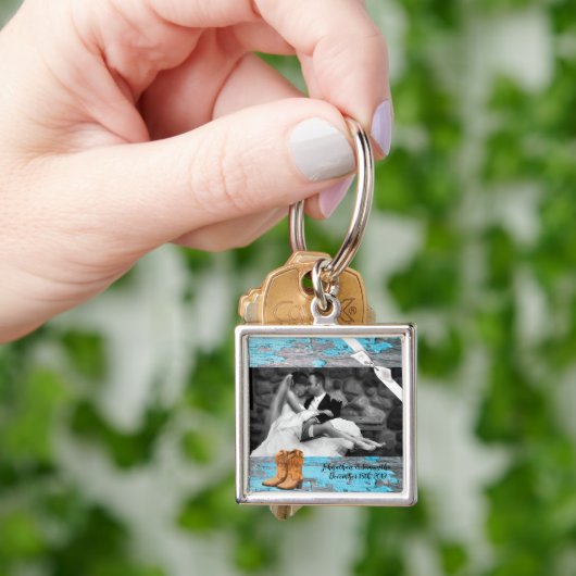 Personalisiertes Foto Schlüsselkette Blaues Holzst Schlüsselanhänger (Hand)