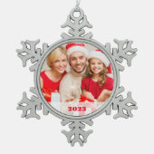Personalisiertes Foto Schneeflocke Gerahmte Orname Schneeflocken Zinn-Ornament (Vorderseite)