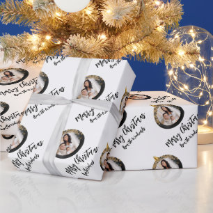 Personalisiertes Foto Schwarz Gold Frohe Weihnacht Geschenkpapier