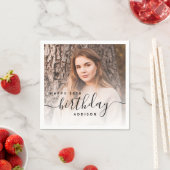 Personalisiertes Foto Schwarze Schrift 18. Geburts Serviette (Beispiel)