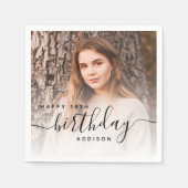 Personalisiertes Foto Schwarze Schrift 18. Geburts Serviette (Vorderseite)