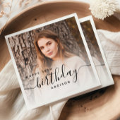 Personalisiertes Foto Schwarze Schrift 18. Geburts Serviette