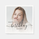 Personalisiertes Foto Schwarze Schrift 21. Geburts Serviette (Vorderseite)