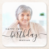 Personalisiertes Foto Schwarzes Drehbuch 70. Gebur Rechteckiger Pappuntersetzer (Vorderseite)