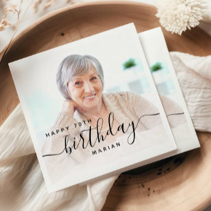 Personalisiertes Foto Schwarzes Drehbuch 70. Gebur Serviette