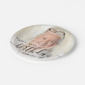 Personalisiertes Foto Schwarzes Script 80. Geburts Pappteller (Schrägansicht)