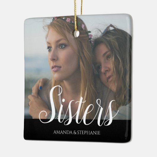 Personalisiertes Foto Schwestern Weihnachtsbaum Keramikornament (Links)