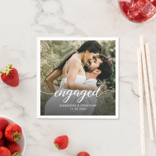 Personalisiertes Foto-Script Verlobungsfeier Serviette (Beispiel)