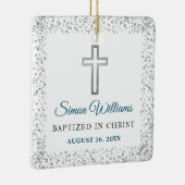 Personalisiertes Foto Silver Glitzer Cross Baptiss Keramikornament (Rechts)
