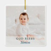 Personalisiertes Foto Silver Glitzer Cross Baptiss Keramikornament (Rückseite)