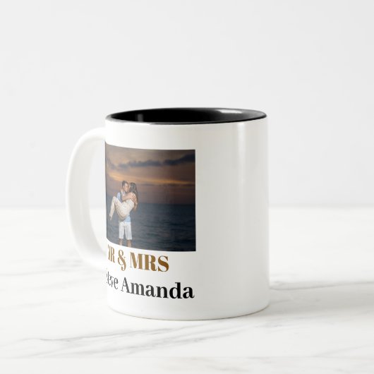Personalisiertes Foto Simple Modern Stylish Mr & M Zweifarbige Tasse (Vorderseite Links)