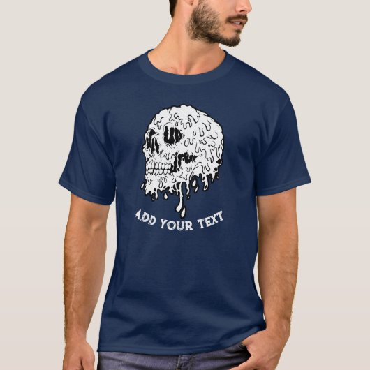 Personalisiertes Foto Skeleton Head Navy Blue T-Shirt (Vorderseite)