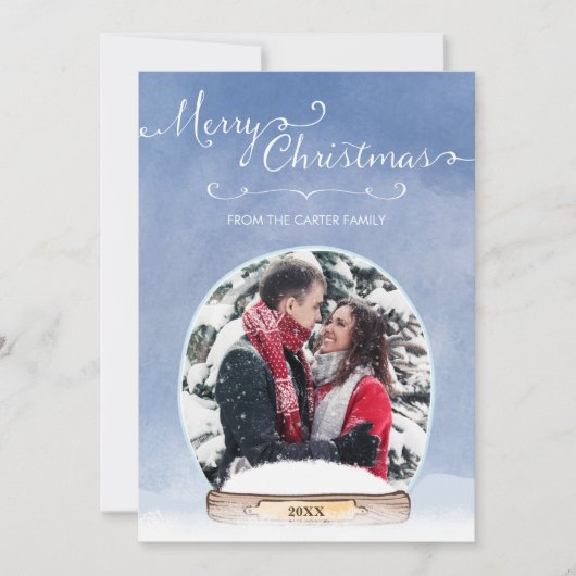 Personalisiertes Foto Snow Globe Frohe Weihnachtsk Ankündigung (Vorderseite)