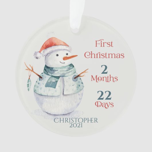 Personalisiertes Foto Snowman Baby's First Christm Ornament (Vorderseite)