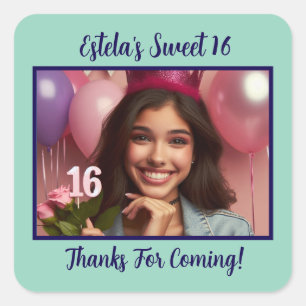 Personalisiertes Foto Sweet 16. Geburtstag Vielen Quadratischer Aufkleber