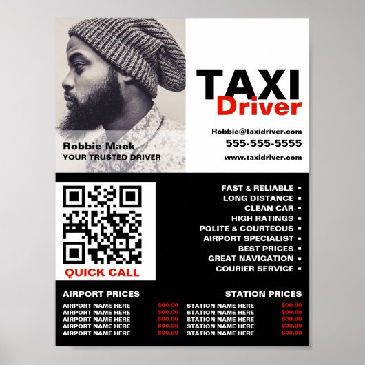 Personalisiertes Foto, Taxifahrer - Preisliste Poster (Vorne)