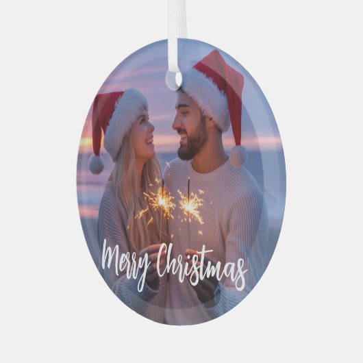 Personalisiertes Foto & Text Weihnachten 2025 kund Ornament Aus Glas (Vorderseite links)