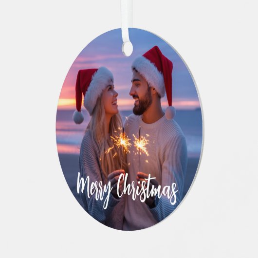 Personalisiertes Foto & Text Weihnachten 2025 kund Ornament Aus Metall (Vorderseite links)