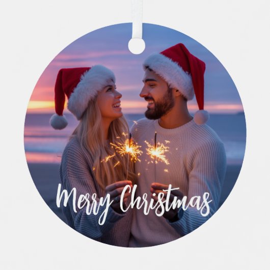 Personalisiertes Foto & Text Weihnachten 2025 kund Ornament Aus Metall (Vorderseite)