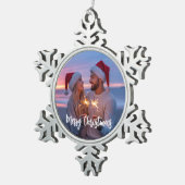 Personalisiertes Foto & Text Weihnachten 2025 kund Schneeflocken Zinn-Ornament (Rechts)