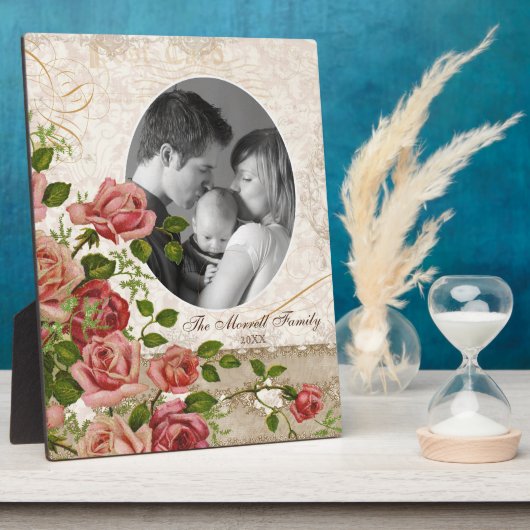 Personalisiertes Foto Trellis Rose Vintag Fotoplatte (Seite)