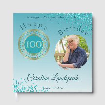 Personalisiertes Foto Türkis Blau Glitter 100. Geb