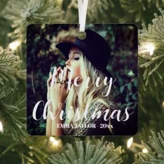 Personalisiertes Foto Typografie Frohe Weihnachten Ornament Aus Metall