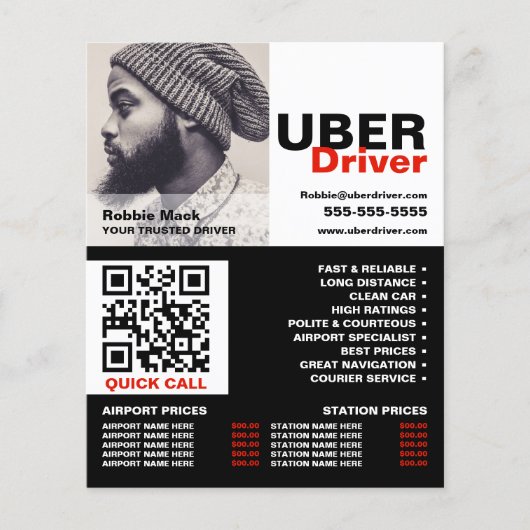 Personalisiertes Foto, Uber-Treiber - Preisliste Flyer (Vorne)