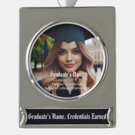 Personalisiertes Foto und Name, Abschluss-Klasse Banner-Ornament Silber