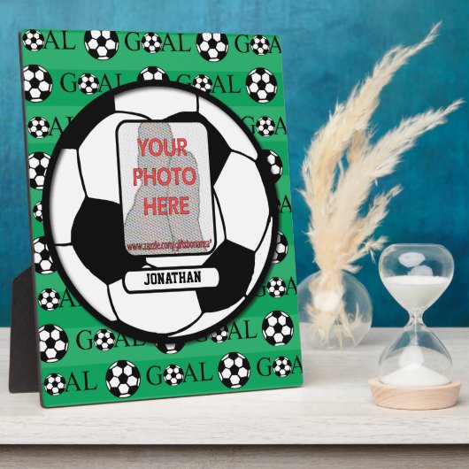 Personalisiertes Foto und Name Fußball Fotoplatte (Seite)