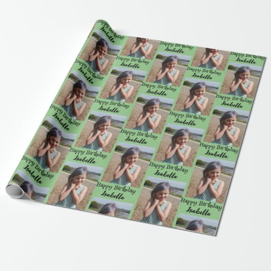 Personalisiertes Foto und Name Geburtswrap Geschenkpapier (Ungerollt)