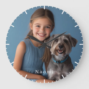 Personalisiertes Foto und Name Große Wanduhr