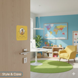 Personalisiertes Foto und Name mit Jobtitel M Gold Quadratischer Aufkleber