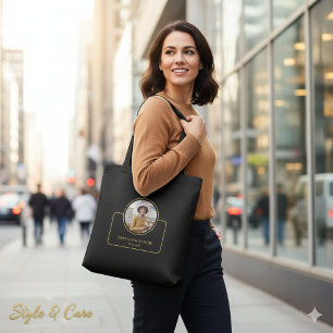 Personalisiertes Foto und Name mit Jobtitel Schwar Tasche