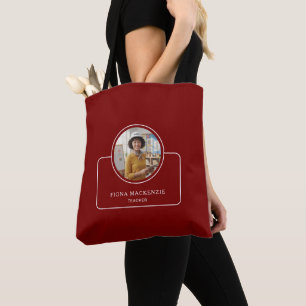 Personalisiertes Foto und Name mit Titel Tiefrot Tasche
