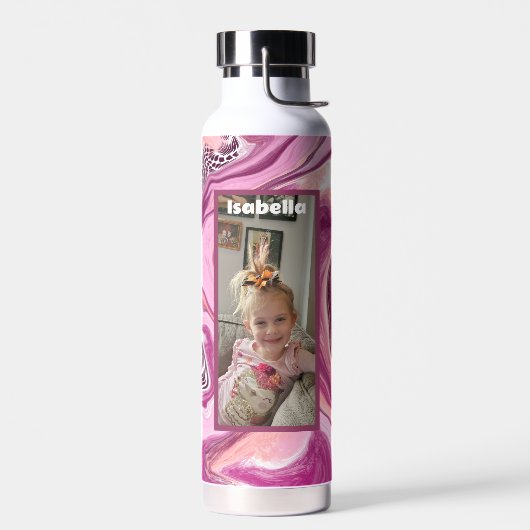 Personalisiertes Foto und Name Rosa und Magenta Trinkflasche (Links)