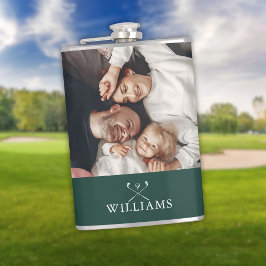 Personalisiertes Foto und Name Smaragd grün Flachmann