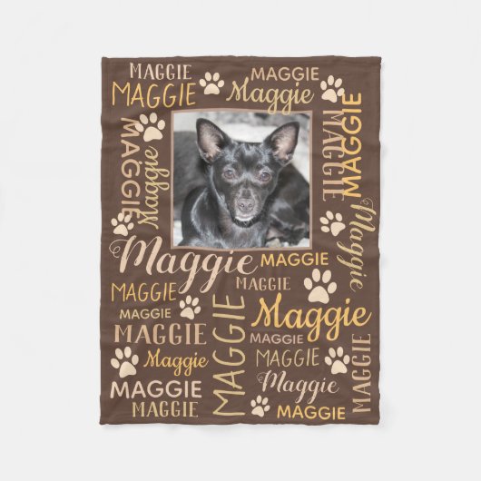 Personalisiertes Foto und Namen | Brown Dog Blanke Fleecedecke (Vorderseite)