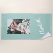 personalisiertes Foto- und Namensskript Strandtuch (Vorderseite)