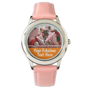 Personalisiertes Foto und Text Girly Orange Armbanduhr