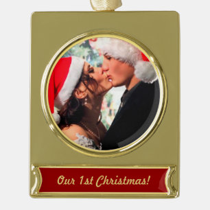 Personalisiertes Foto "unser 1. Weihnachten " Banner-Ornament Gold
