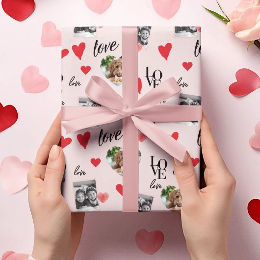 Personalisiertes Foto Valentinins Rosa und Rot Geschenkpapier