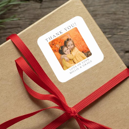 Personalisiertes Foto Vielen Dank Quadratischer Aufkleber