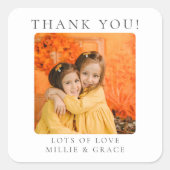 Personalisiertes Foto Vielen Dank Quadratischer Aufkleber (Vorderseite)